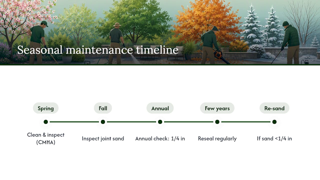 Diagram of seasonal paver patio maintenance schedule
