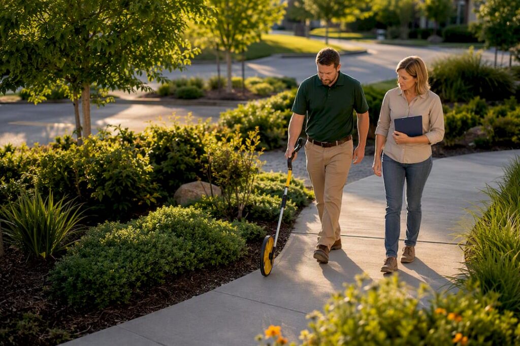 HOA board reviewing landscaped common area