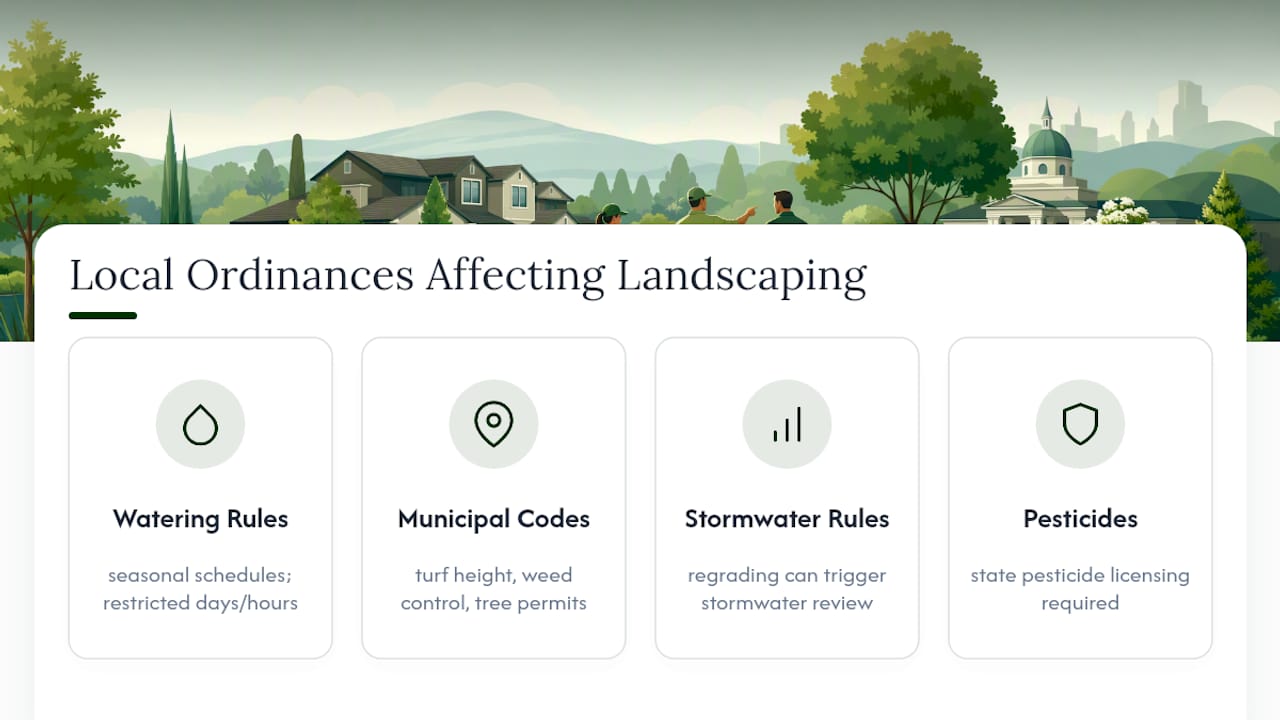 What Local Ordinances and Water Restrictions Affect HOA Landscaping? — overview diagram