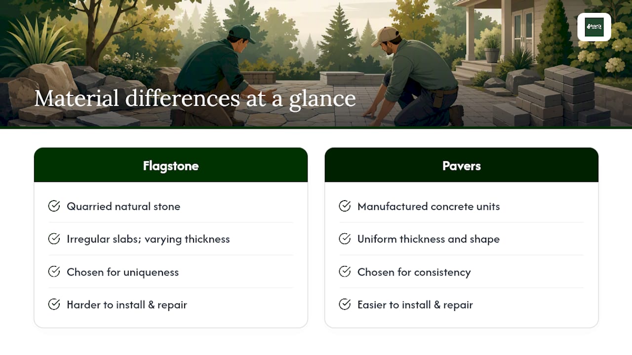 Flagstone and paver material comparison diagram