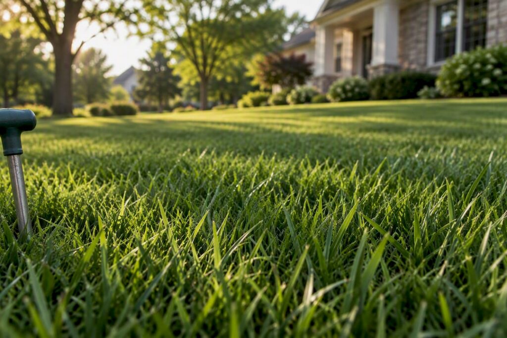Healthy bluegrass and fescue blend lawn