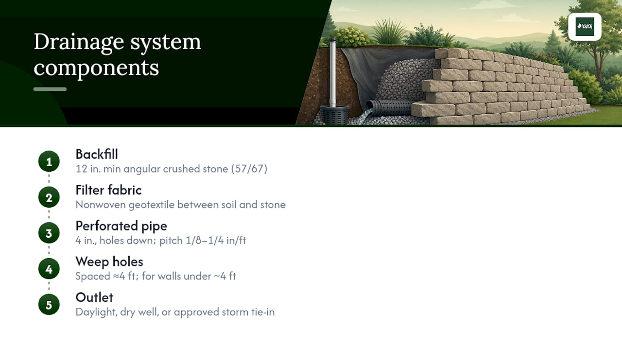 Five components of retaining wall drainage