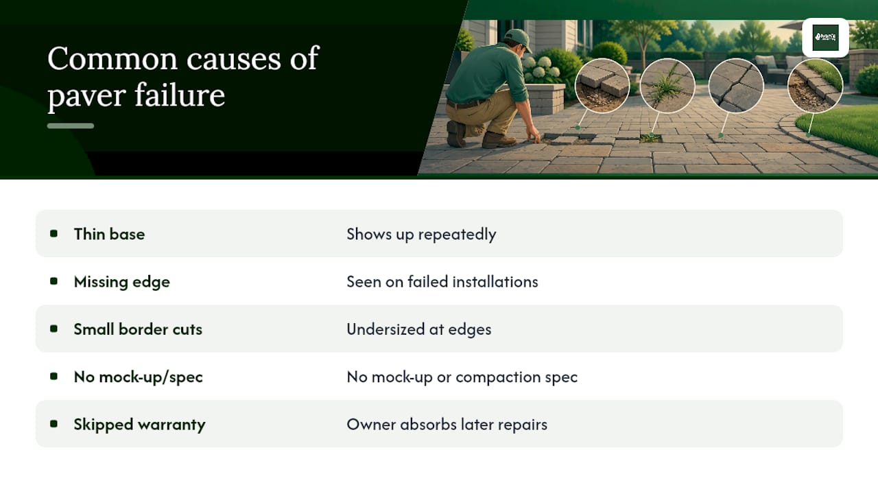 Paver installation failure points diagram