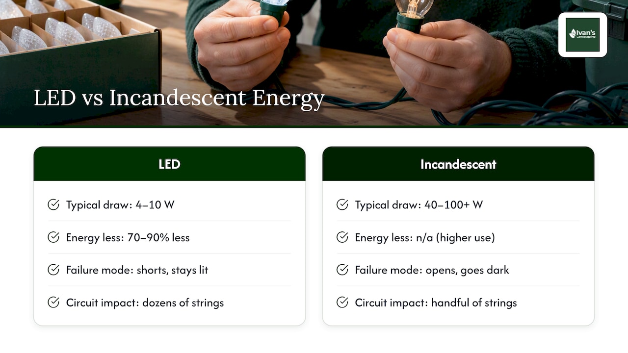 LED and incandescent holiday light watt comparison
